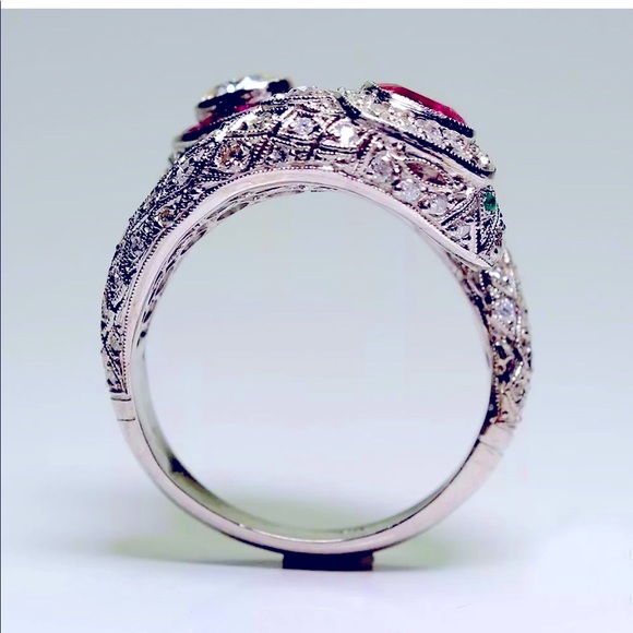 💝Art Deco Pink Sapphire + Diamond Ring - Picture 2 of 4